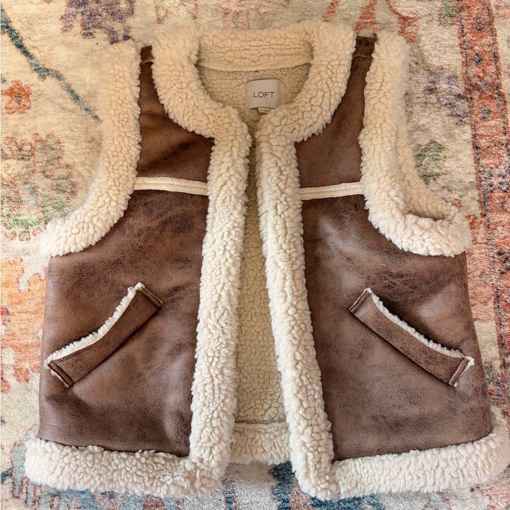 LOFT Tan and Cream Sherpa Vest
